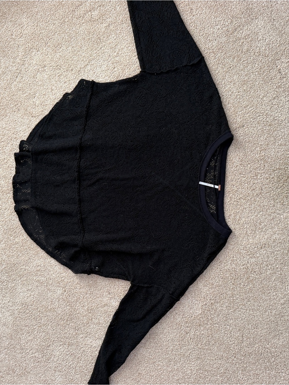 Free People Black Lace Cropped Sweatshirt